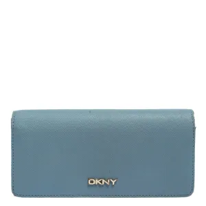 DKNY Blue/Beige Saffiano Leather Flap Continental Wallet