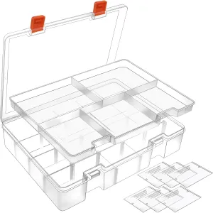 DUOFIRE Two Layers Compartment Organizer Box Plastic Organizer Box Plastic Jewelry Organizer Box Craft Storage Containers Storage Box for Accessories, Cosmetic, Toy, Jewelry Beads, Tapes (5 18 Grids)
