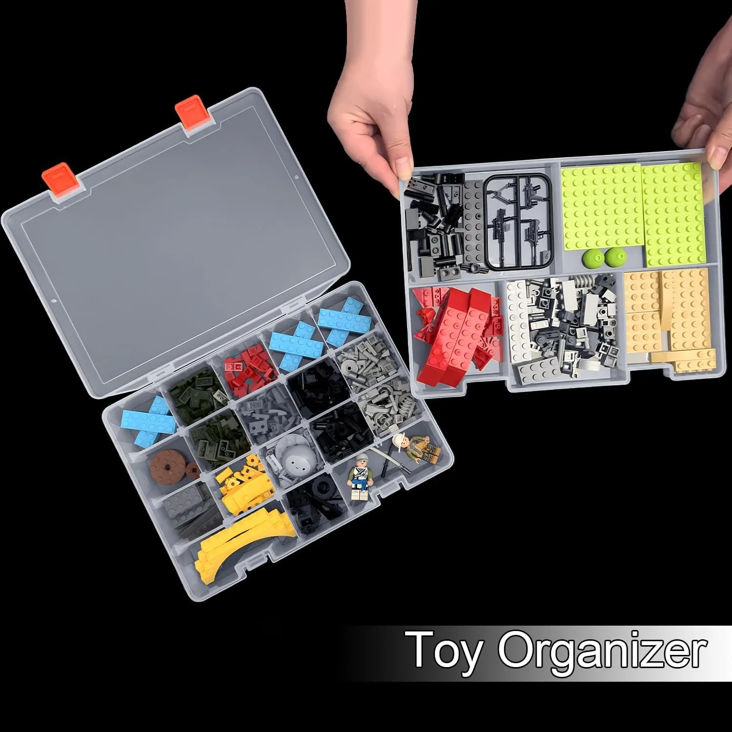 DUOFIRE Two Layers Compartment Organizer Box Plastic Organizer Box Plastic Jewelry Organizer Box Craft Storage Containers Storage Box for Accessories, Cosmetic, Toy, Jewelry Beads, Tapes (5 18 Grids)