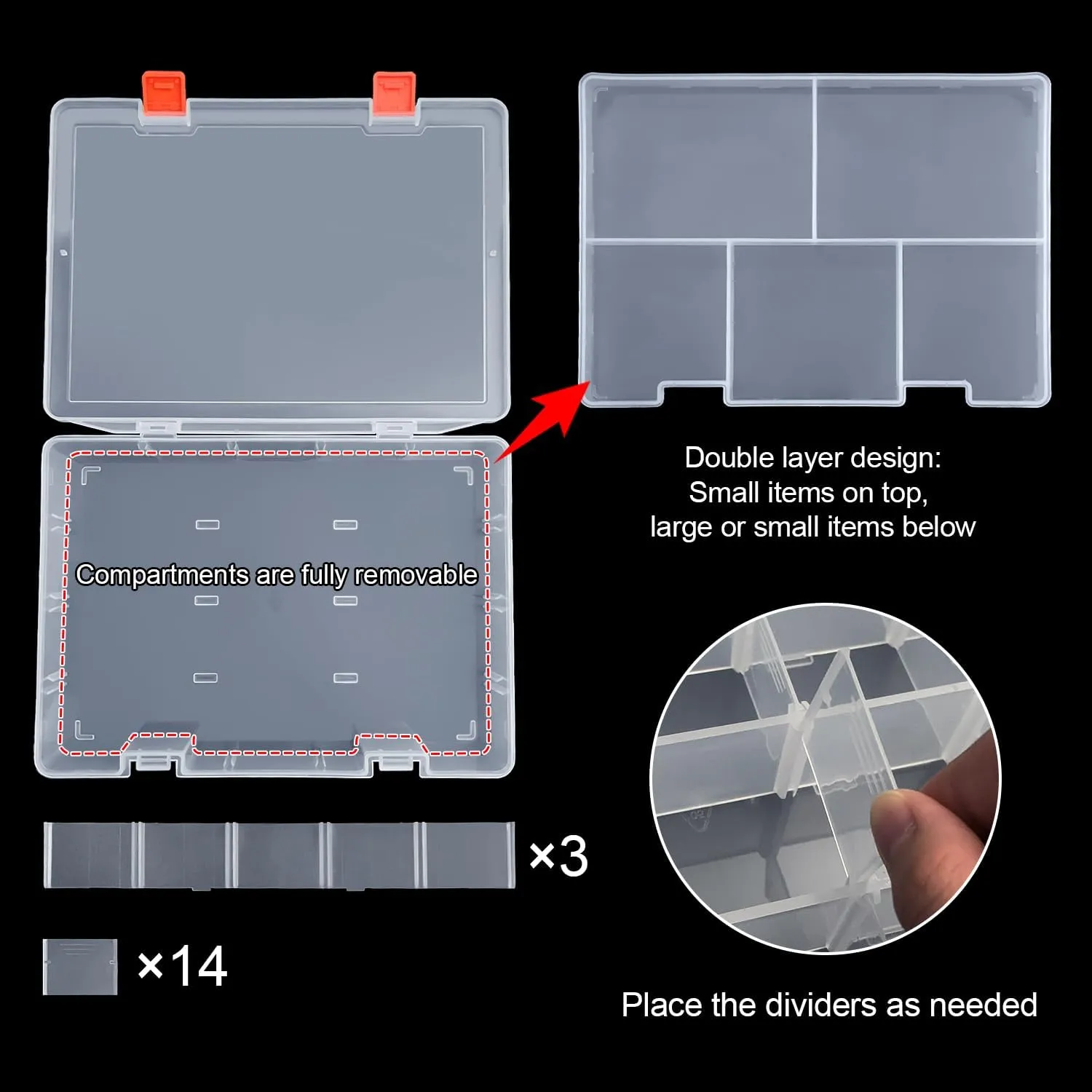 DUOFIRE Two Layers Compartment Organizer Box Plastic Organizer Box Plastic Jewelry Organizer Box Craft Storage Containers Storage Box for Accessories, Cosmetic, Toy, Jewelry Beads, Tapes (5 18 Grids)