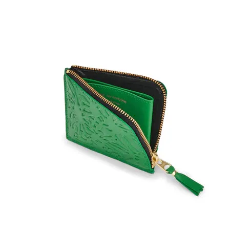 Embossed forest leather wallet in green