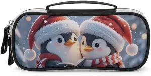 Embracing Penguins Leather Makeup Bag Portable Small Cosmetic Organizer Waterproof Toiletry Bags Brushes Pencils And Travel Make Up Accessories