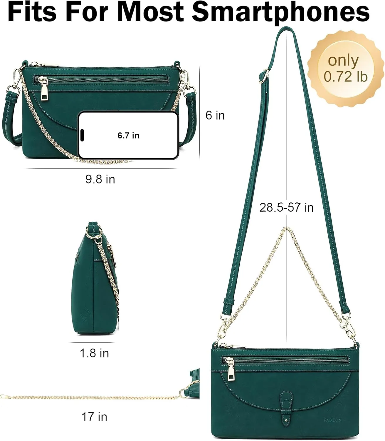 FADEON Wristlet Clutch Purses for Women,Vegan Leather Crossbody Bags Designer Women Wallet Purse with Chain Strap