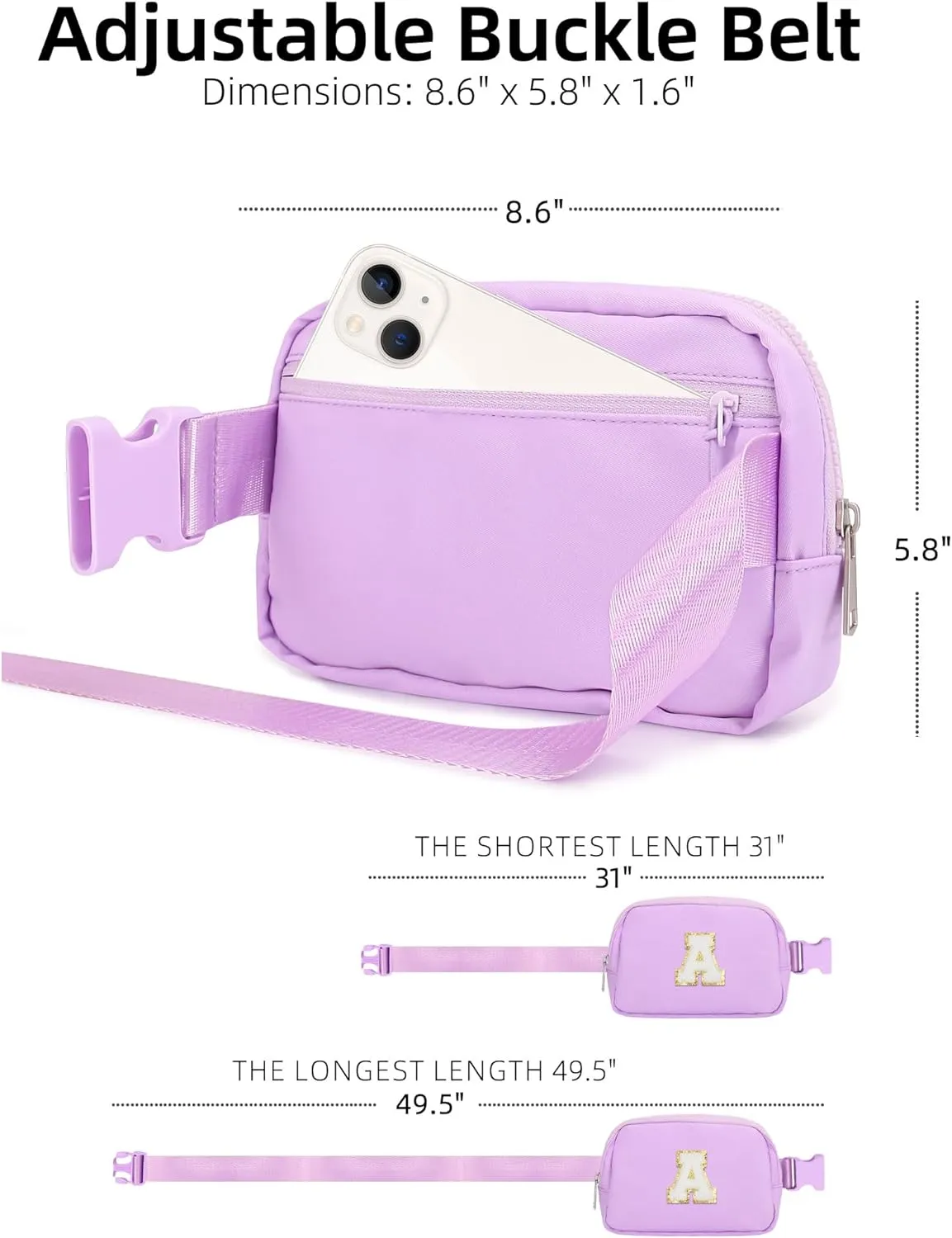 Fanny Pack For Girls Birthday Christmas Gifts Idea For 4 5 6 7 8 9 10 11 12 13 Year Old Kids Cute Trendy Belt Bag Fashionable Waist Packs Crossbody Bag Initial Letter A Purple Lavender
