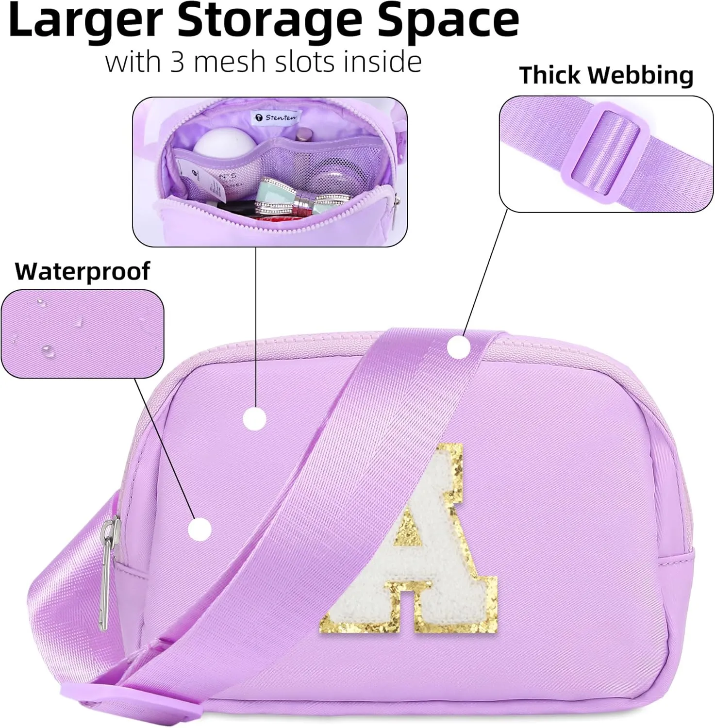 Fanny Pack For Girls Birthday Christmas Gifts Idea For 4 5 6 7 8 9 10 11 12 13 Year Old Kids Cute Trendy Belt Bag Fashionable Waist Packs Crossbody Bag Initial Letter A Purple Lavender