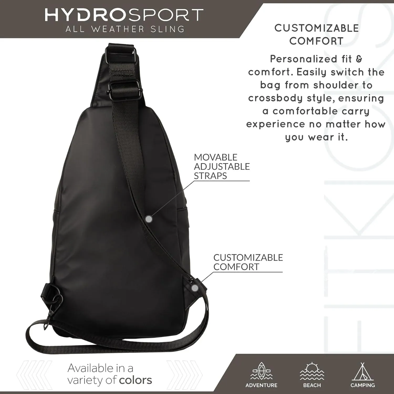 FITKICKS Hydrosport All Weather Sling Bag Unisex Crossbody Travel Hiking Chest Bag