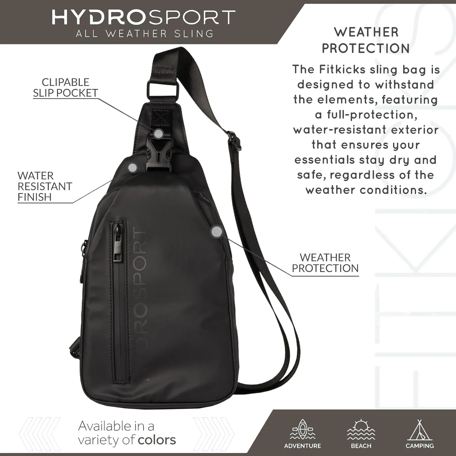 FITKICKS Hydrosport All Weather Sling Bag Unisex Crossbody Travel Hiking Chest Bag