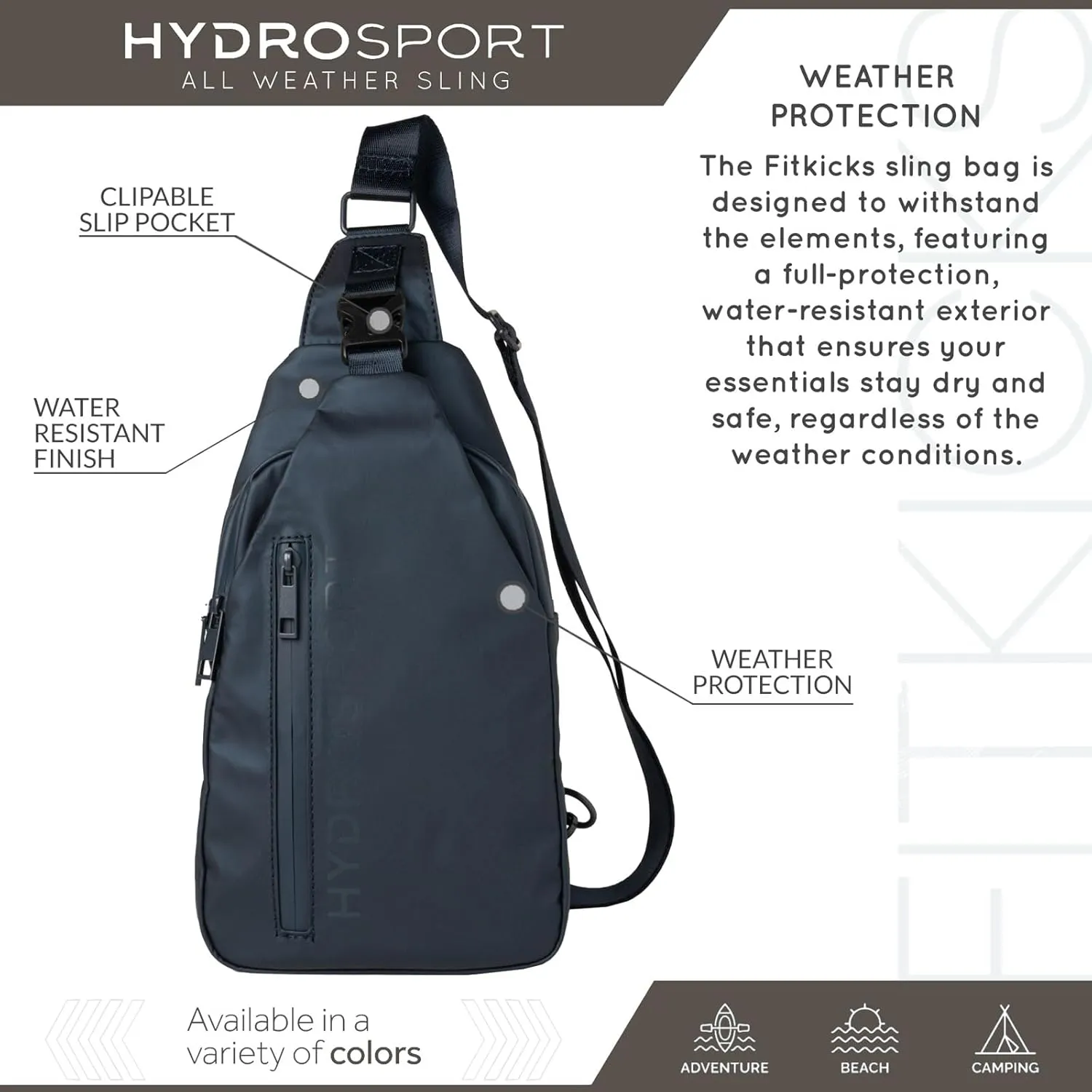 FITKICKS Hydrosport All Weather Sling Bag Unisex Crossbody Travel Hiking Chest Bag
