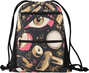 FRODOTGV Beauty Cosmetics Pattern Drawstring Backpacks Water Resistant Cinch Sack Pack With Zipper Pockets Adults Women Men for Beach Yoga