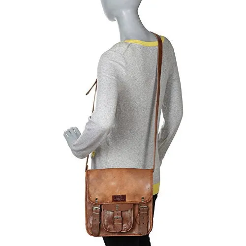 Genuine Leather Light Brown Cross Body Messenger Bag