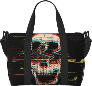 Glitch Screaming Skull Travel Bag for Women Men Weekender Bags Carry on Overnight Bag Tote Bag Yoga Gym Bag for Gym, Work, Weekend, Travel, Personal Items