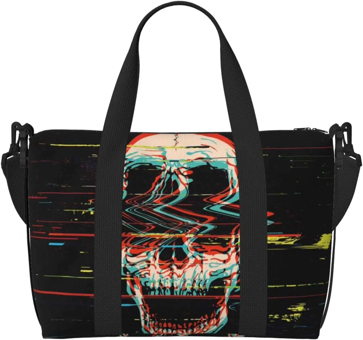 Glitch Screaming Skull Travel Bag for Women Men Weekender Bags Carry on Overnight Bag Tote Bag Yoga Gym Bag for Gym, Work, Weekend, Travel, Personal Items