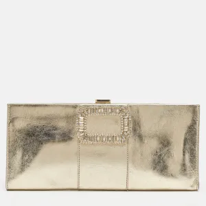 Gold Leather Crystals Embellished Pilgrim Clutch