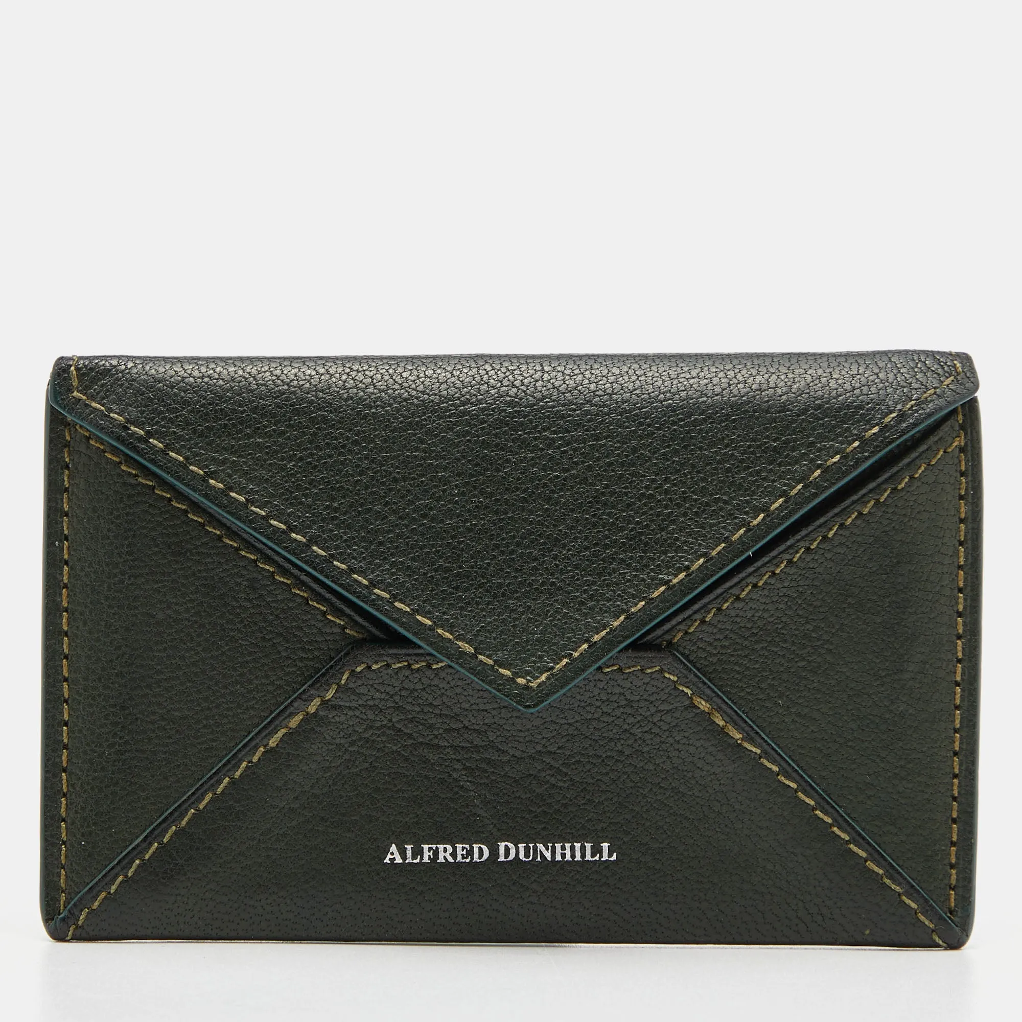 Green Leather Flap Card Case