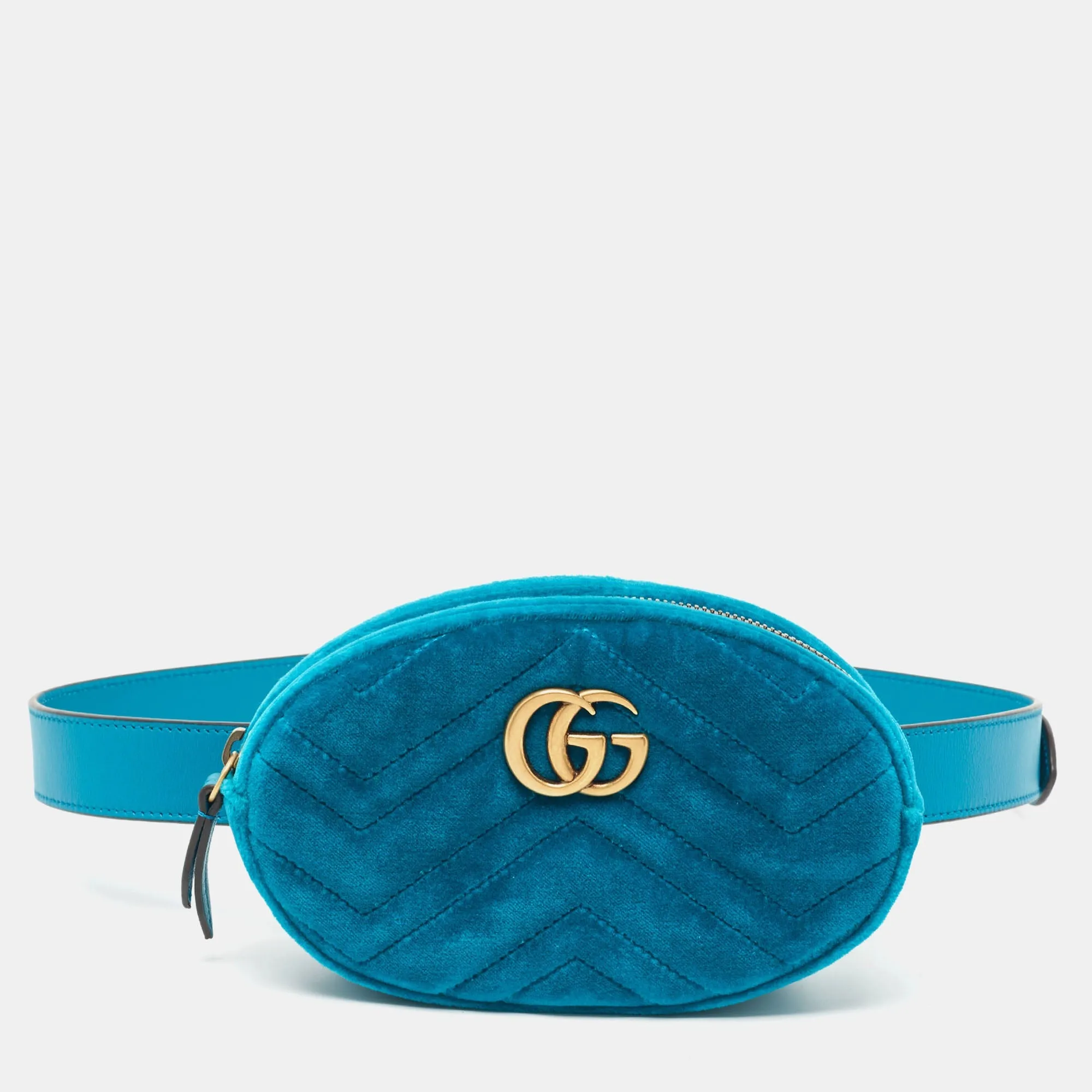 Gucci Teal Matelass&eacute; Velvet Gg Marmont Belt Bag