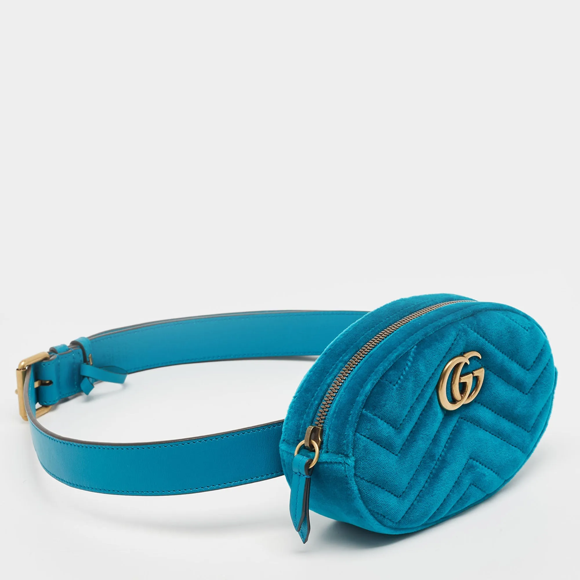 Gucci Teal Matelass&eacute; Velvet Gg Marmont Belt Bag