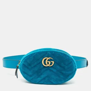 Gucci Teal Matelass&eacute; Velvet Gg Marmont Belt Bag