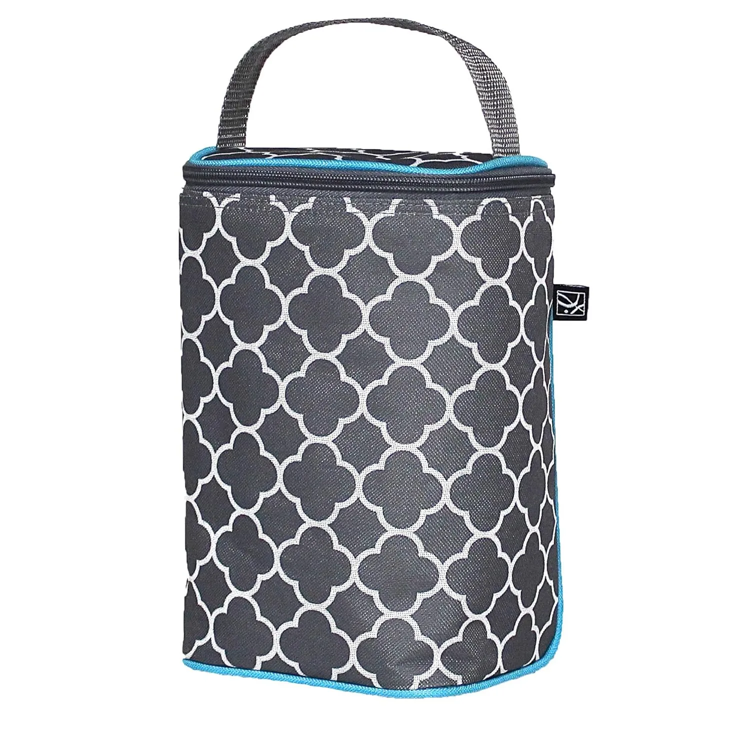 J.L. Childress TwoCOOL Breastmilk Cooler - Double Baby Bottle & Food Bag - Ice Pack Included - Fits 2-4 Bottles - Insulated & Leak Proof Bottle Bag - Breastmilk Cooler Bag for Travel - Grey/TealClover