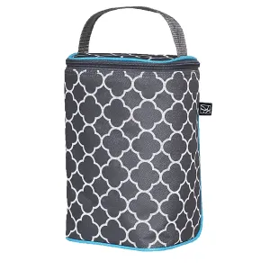 J.L. Childress TwoCOOL Breastmilk Cooler - Double Baby Bottle & Food Bag - Ice Pack Included - Fits 2-4 Bottles - Insulated & Leak Proof Bottle Bag - Breastmilk Cooler Bag for Travel - Grey/TealClover
