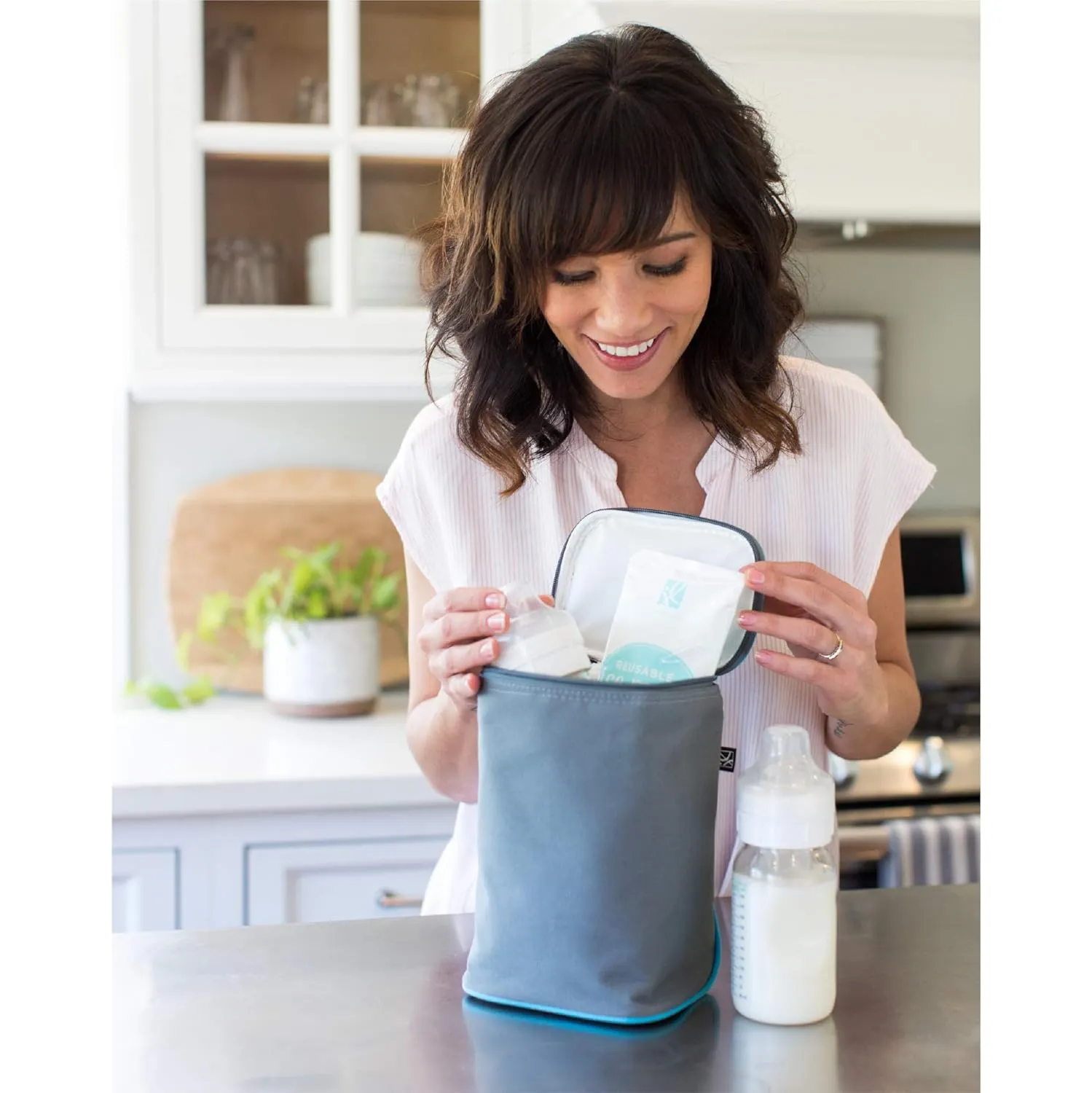 J.L. Childress TwoCOOL Breastmilk Cooler - Double Baby Bottle & Food Bag - Ice Pack Included - Fits 2-4 Bottles - Insulated & Leak Proof Bottle Bag - Breastmilk Cooler Bag for Travel - Grey/TealClover