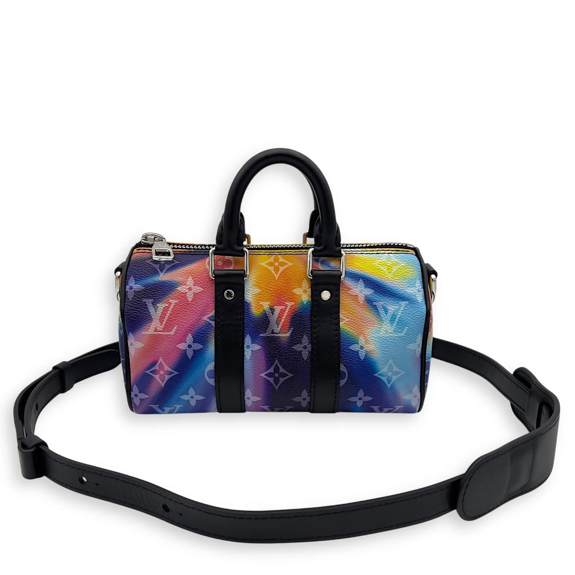 Keepall Crossbody Bag  Black in Coated Canvas , Silver Hardware