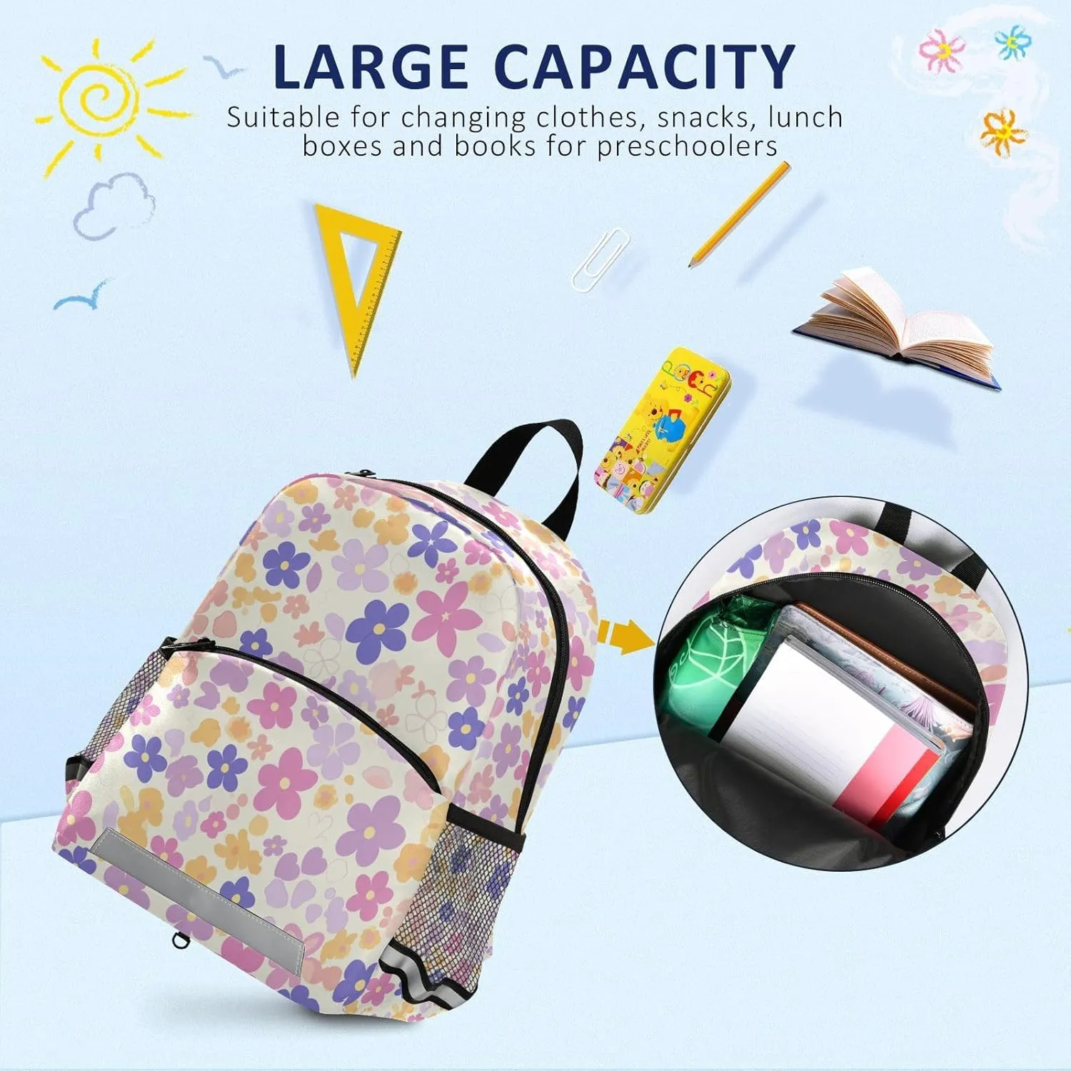 Kids Backpack Cute Waterproof School Bags Travel Daypack, Lilac and Pink Flowers