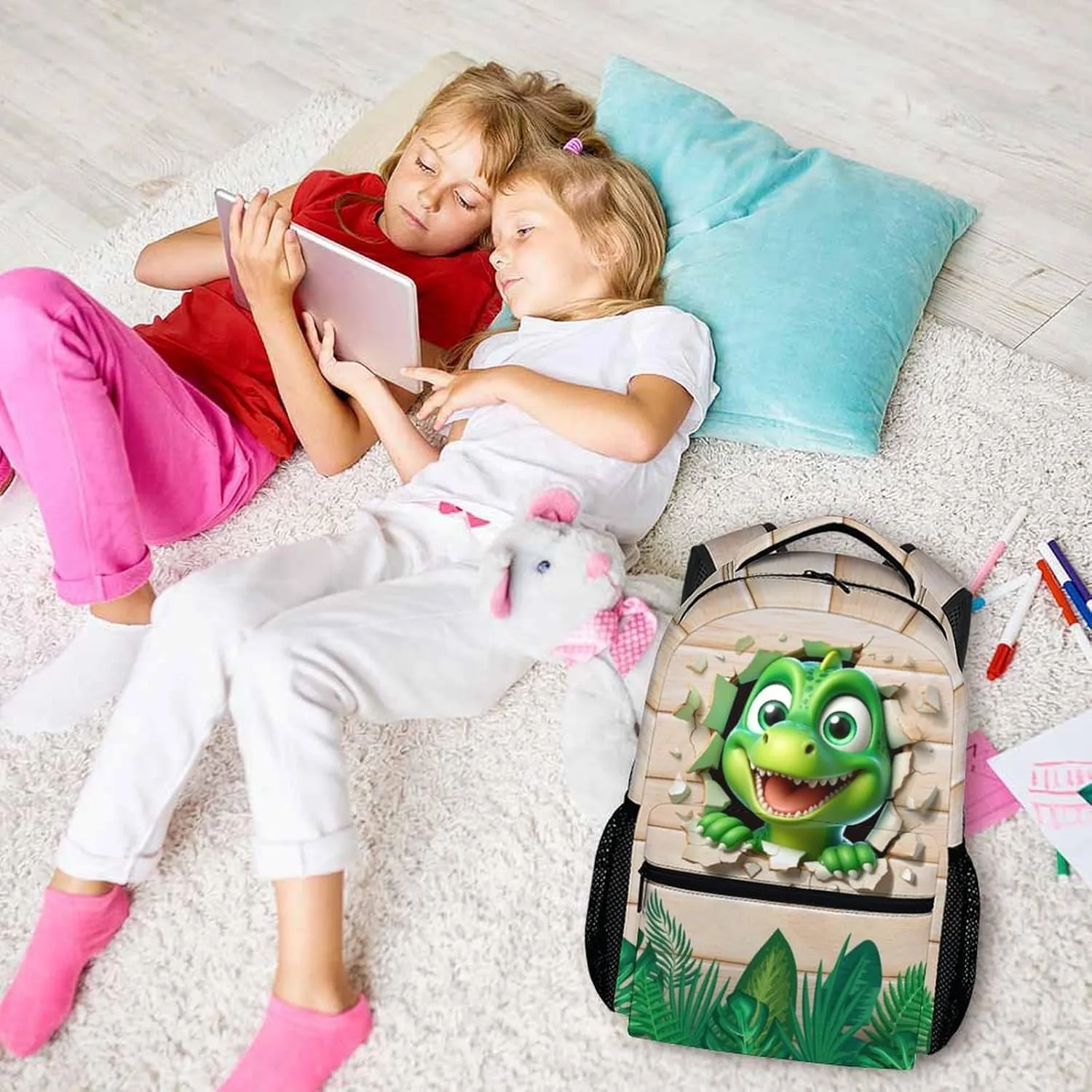 Kids Backpack, Dinosaur Backpacks, Funny Bookbag, Cool Animal Schoolbag for Boys Girls, 17 Inch Student Bookbags for Outdoor Picnic Travel School