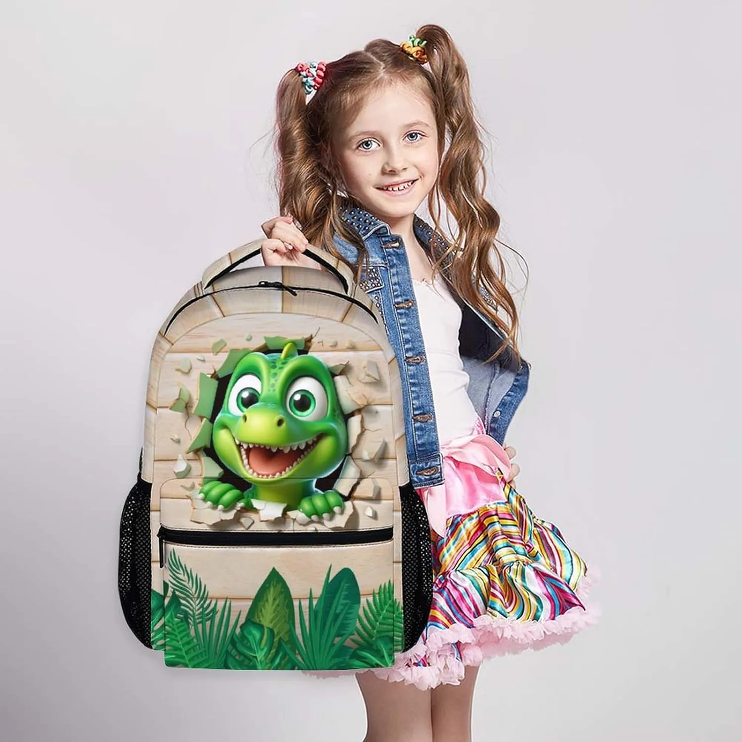 Kids Backpack, Dinosaur Backpacks, Funny Bookbag, Cool Animal Schoolbag for Boys Girls, 17 Inch Student Bookbags for Outdoor Picnic Travel School