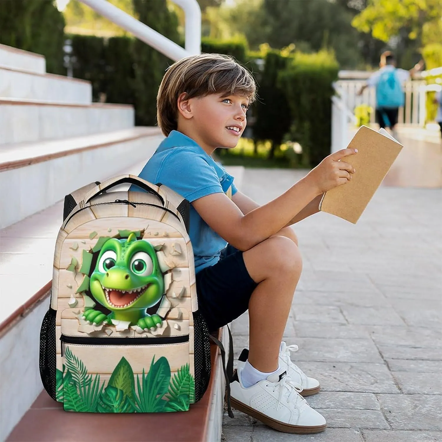 Kids Backpack, Dinosaur Backpacks, Funny Bookbag, Cool Animal Schoolbag for Boys Girls, 17 Inch Student Bookbags for Outdoor Picnic Travel School