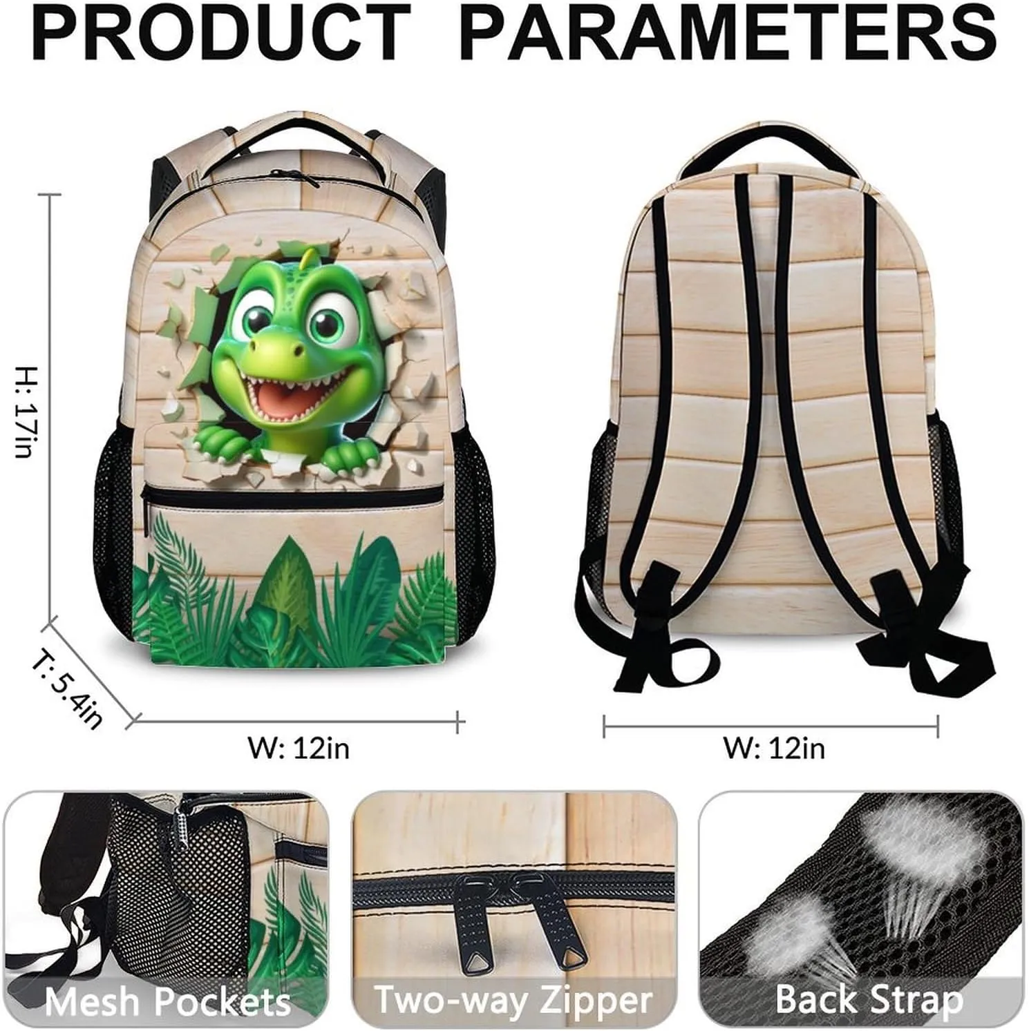 Kids Backpack, Dinosaur Backpacks, Funny Bookbag, Cool Animal Schoolbag for Boys Girls, 17 Inch Student Bookbags for Outdoor Picnic Travel School