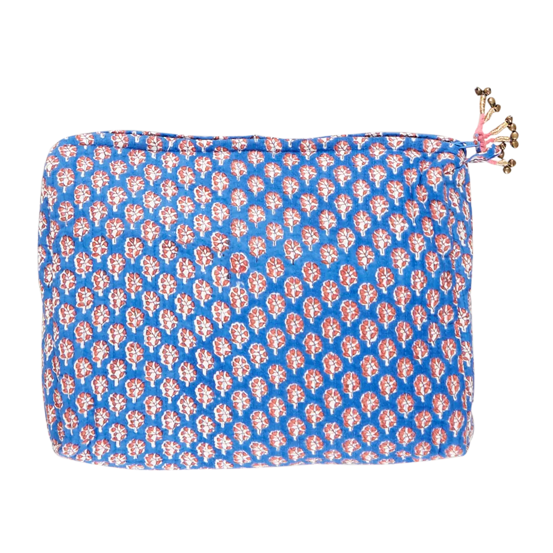 Large Quilted Pouch - Blue Lisbon Ditsy