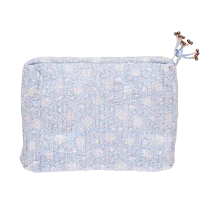 Large Quilted Pouch - Light Blue Garden