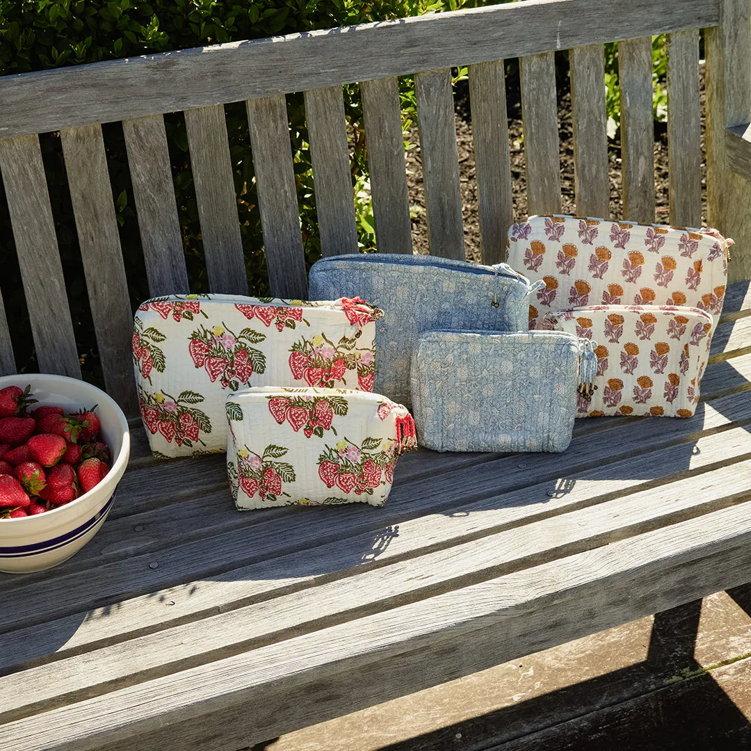 Large Quilted Pouch - Light Blue Garden