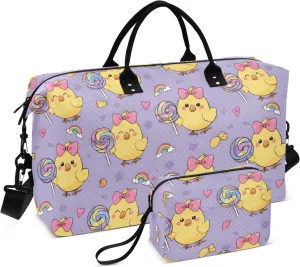 Large Travel Duffel Bag Sports Tote Gym Bag Overnight Weekender Bags Duck Lollipop Cute Carry On Luggage with Toiletry Bags