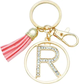 Letter Keychain for Women Purse Charms for Handbags Crystal Alphabet Initial Letter Pendant with Tassel