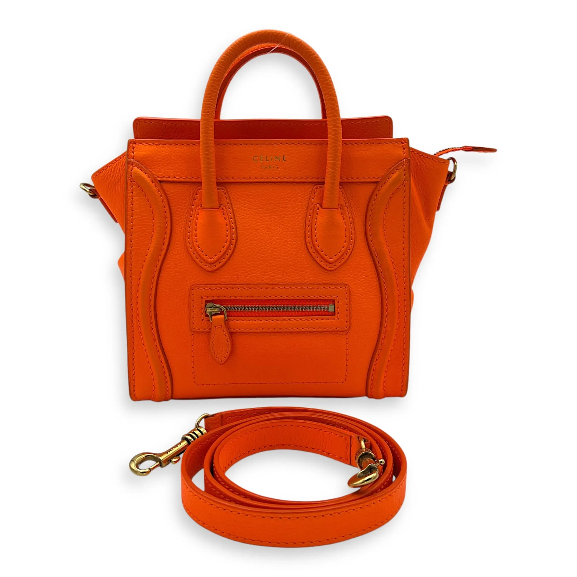 Luggage Nano Orange Crossbody Bag in Calfskin, Gold hardware