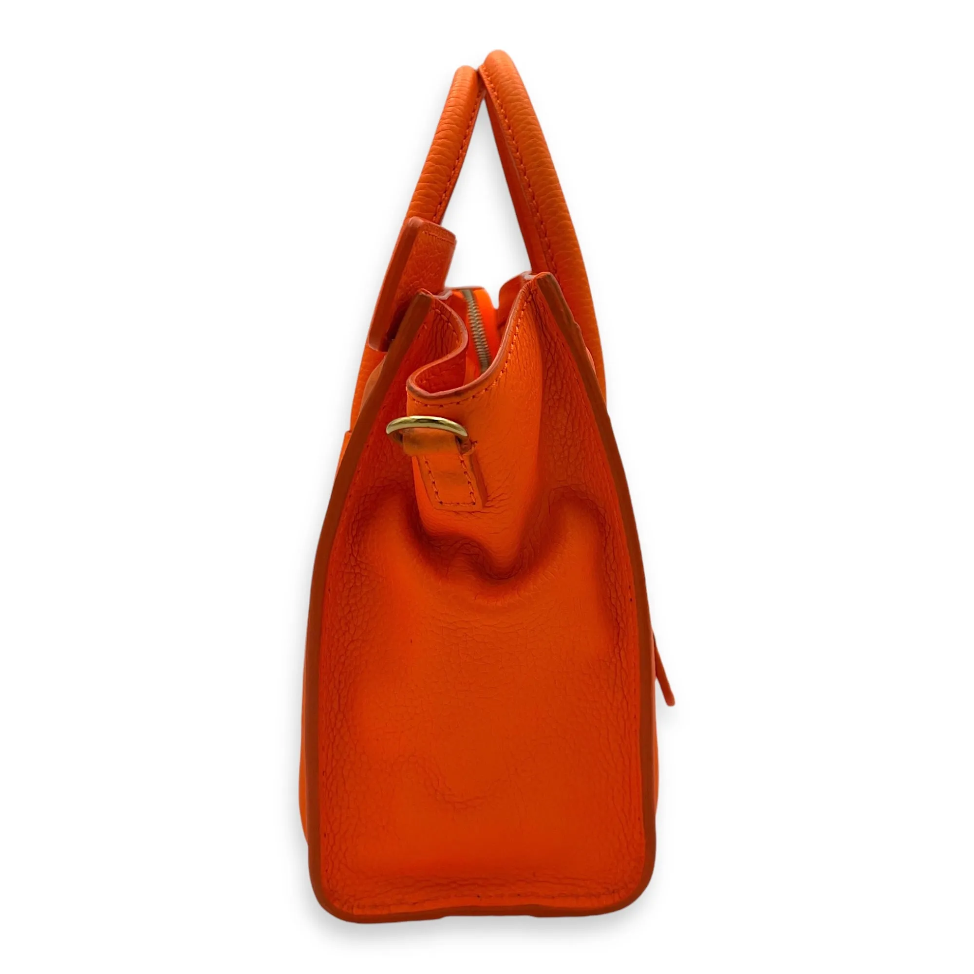 Luggage Nano Orange Crossbody Bag in Calfskin, Gold hardware
