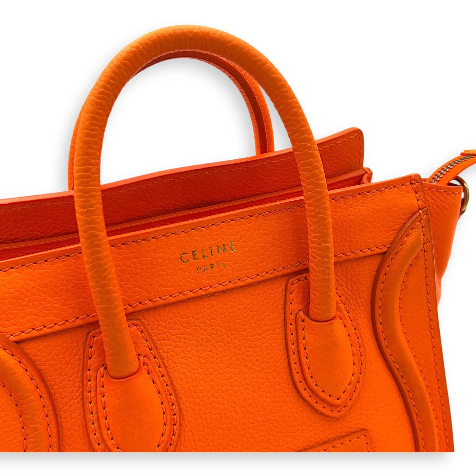 Luggage Nano Orange Crossbody Bag in Calfskin, Gold hardware