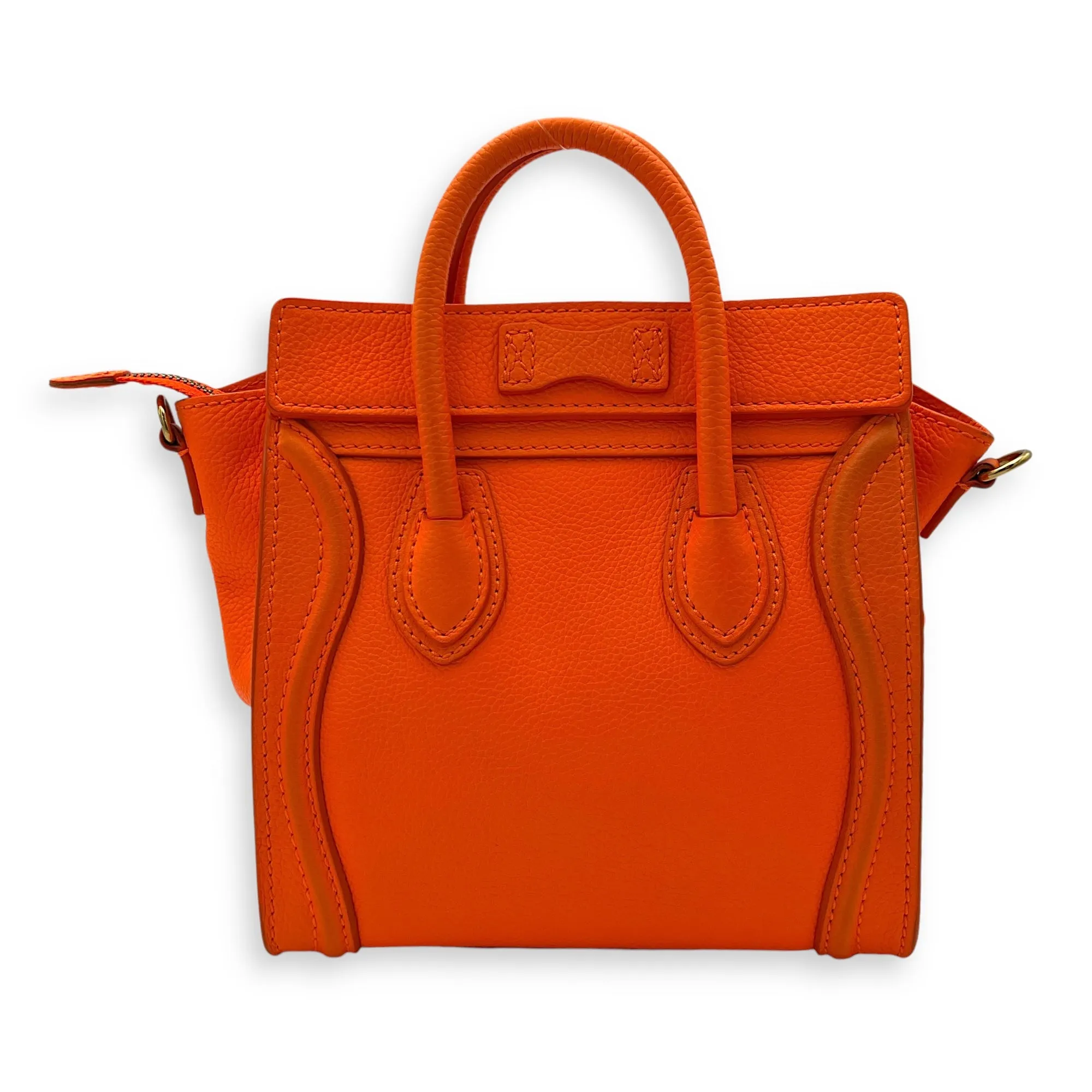 Luggage Nano Orange Crossbody Bag in Calfskin, Gold hardware