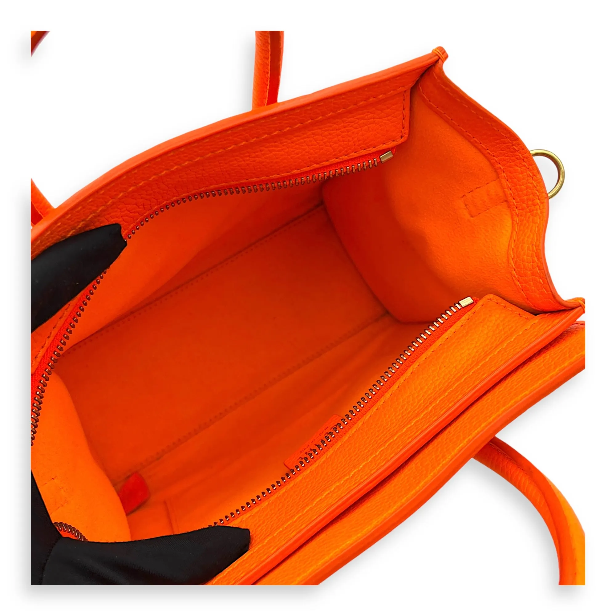 Luggage Nano Orange Crossbody Bag in Calfskin, Gold hardware