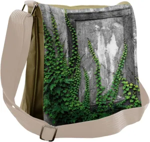 Lunarable Mystic Messenger Bag, Ivy Plant Old Concrete Wall, Unisex Cross-body