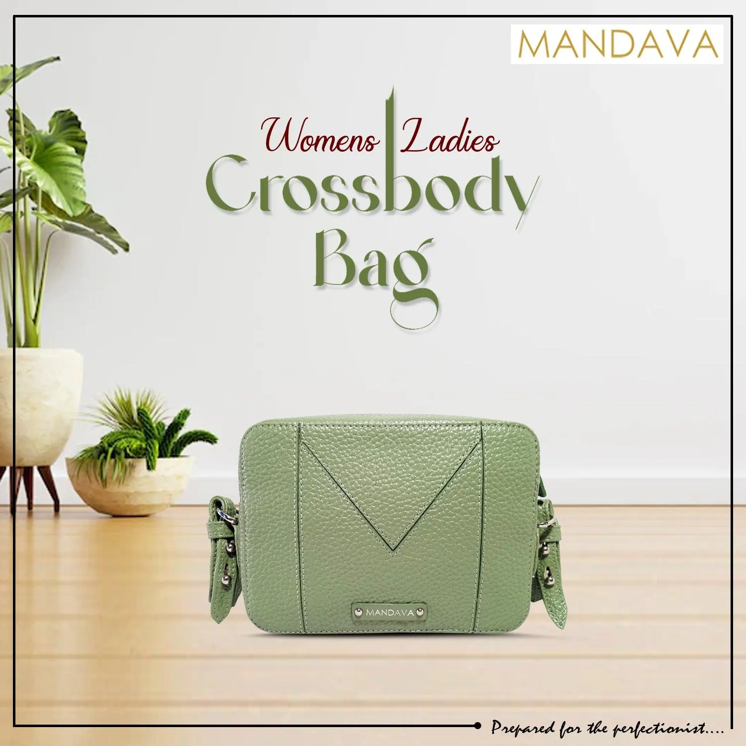 MANDAVA Women's PU Leather Crossbody Bag | Ladies Mini Shoulder Bag with Adjustable & Detachable Strap (Terrain Green)