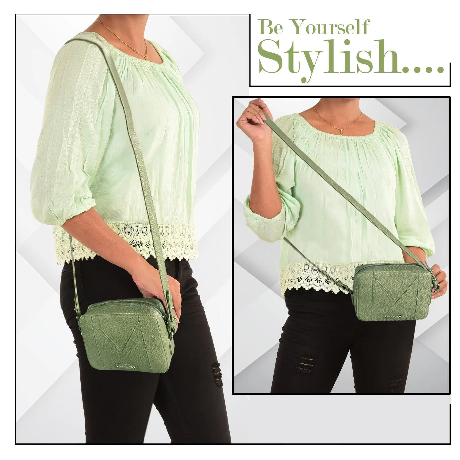 MANDAVA Women's PU Leather Crossbody Bag | Ladies Mini Shoulder Bag with Adjustable & Detachable Strap (Terrain Green)