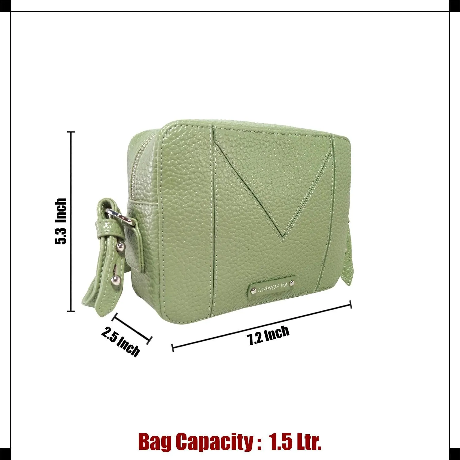 MANDAVA Women's PU Leather Crossbody Bag | Ladies Mini Shoulder Bag with Adjustable & Detachable Strap (Terrain Green)