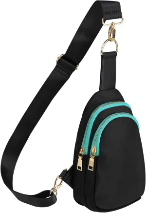 MEEJUNE Small sling bag for Women Nylon Crossbody Fanny Packs Purses chest Bag with adjustable shoulder strap (Black)