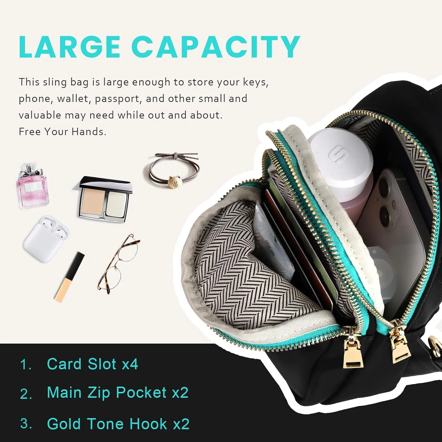 MEEJUNE Small sling bag for Women Nylon Crossbody Fanny Packs Purses chest Bag with adjustable shoulder strap (Black)