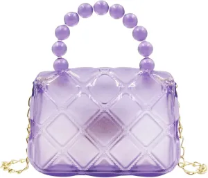 Mini Jelly Purse Candy Color Girls Transparent Crossbody Bag Cute Princess Handbags with Pearl Handle