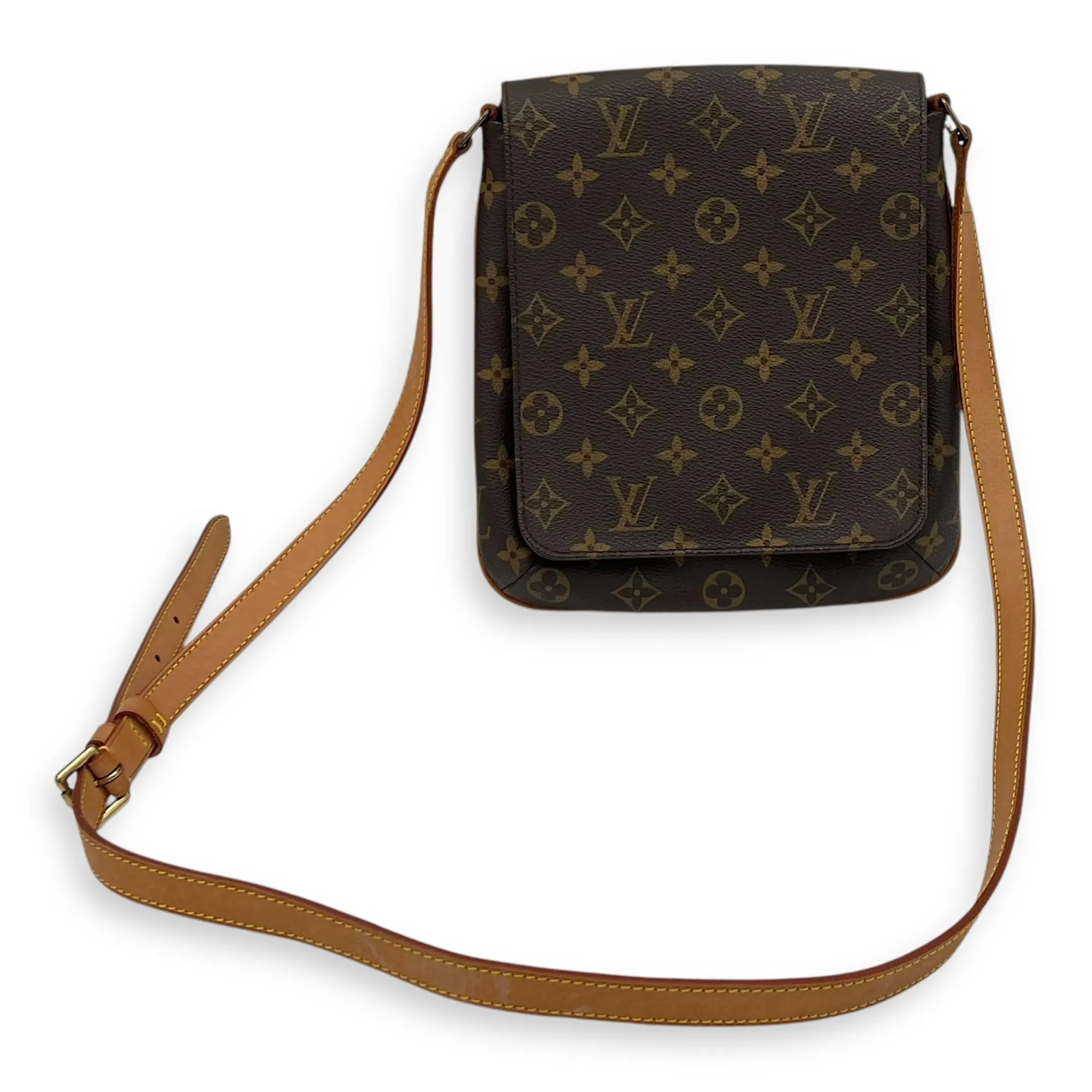 Musette Salsa Crossbody Bag Brown in Monogram Coated Canvas, Gold hardware