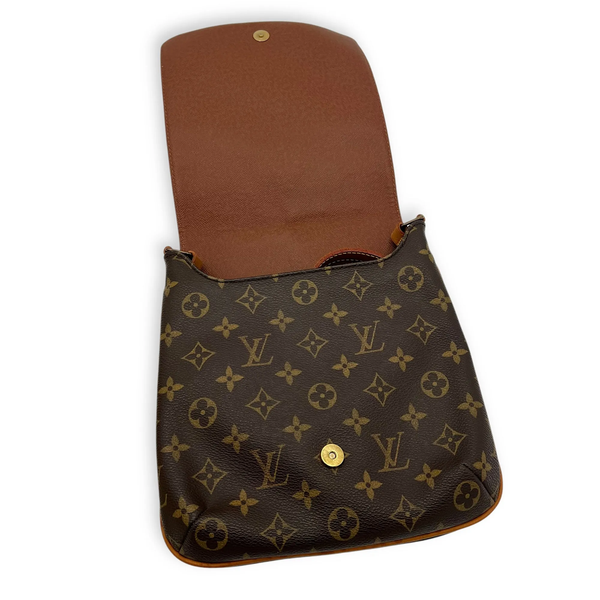 Musette Salsa Crossbody Bag Brown in Monogram Coated Canvas, Gold hardware