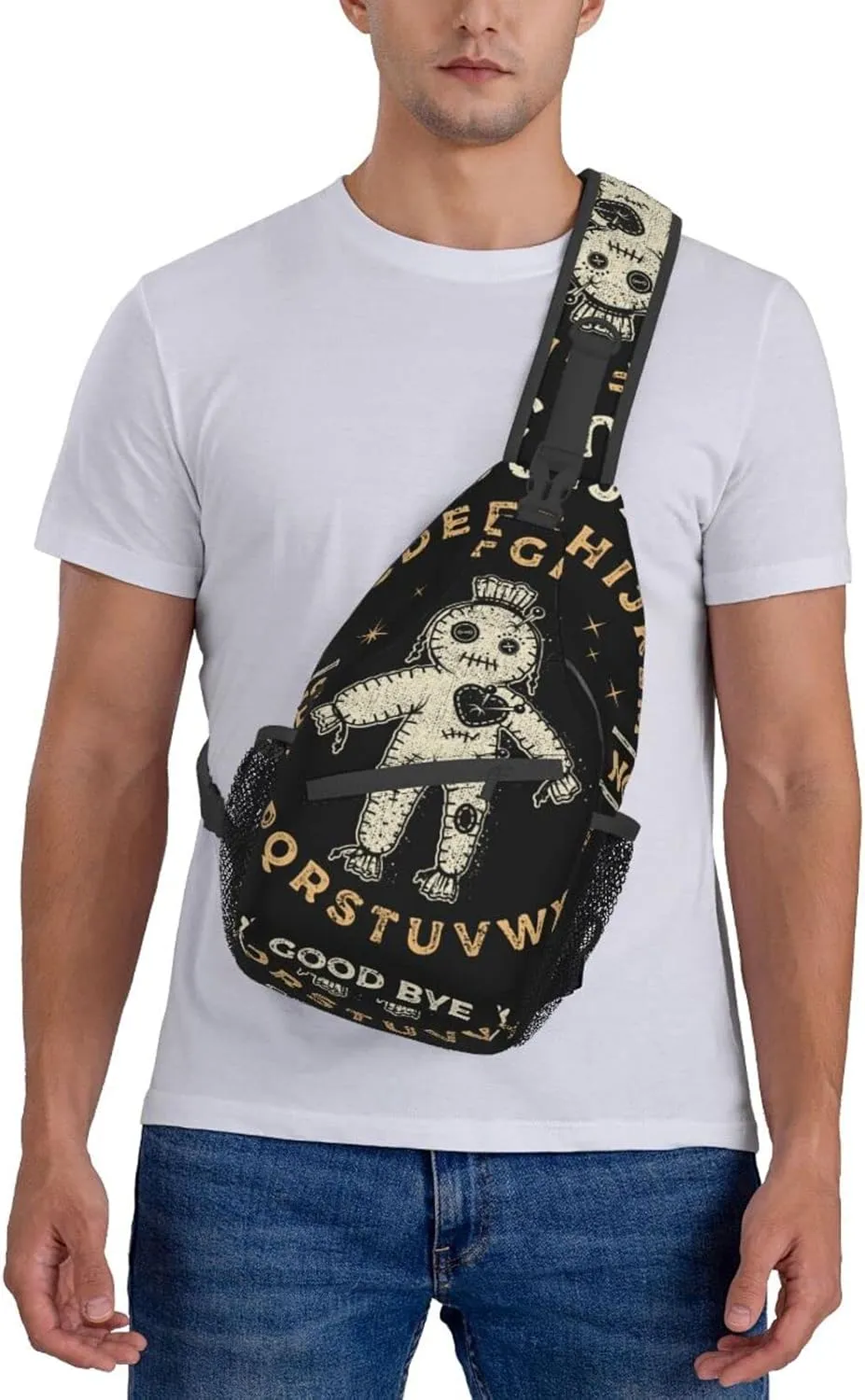 Ouija Board with Voodoo Doll Occultism Set Sling Backpack Crossbody Sling Bag Casual Chest Bags Travel Hiking Daypack Shoulder Bag for Women Men